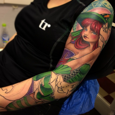 Witch sleeve tattoo by Ed Perdomo