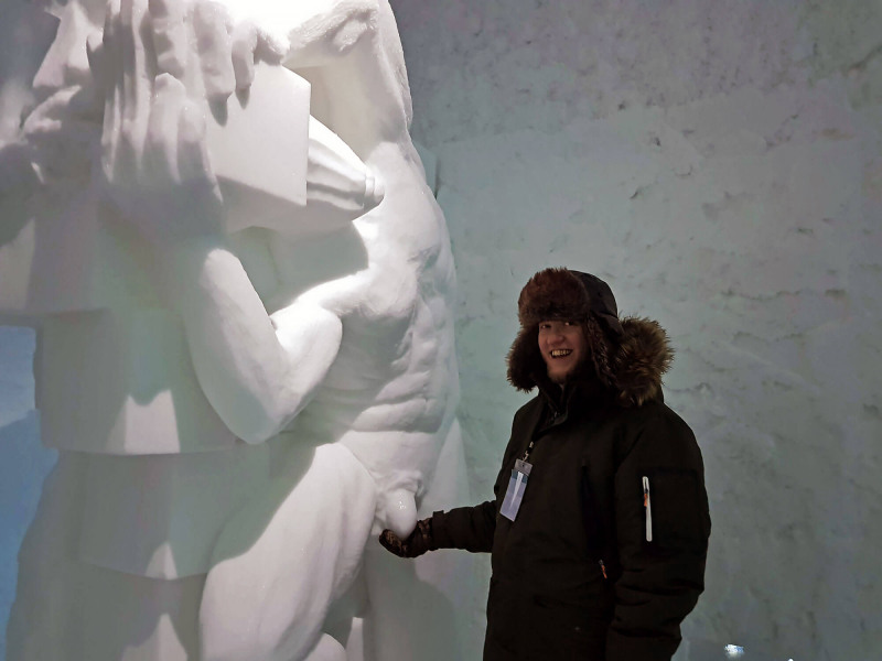 Well-endowed ice sculpture at Icehotel