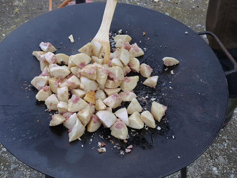 Closeup of palt frying in a pan